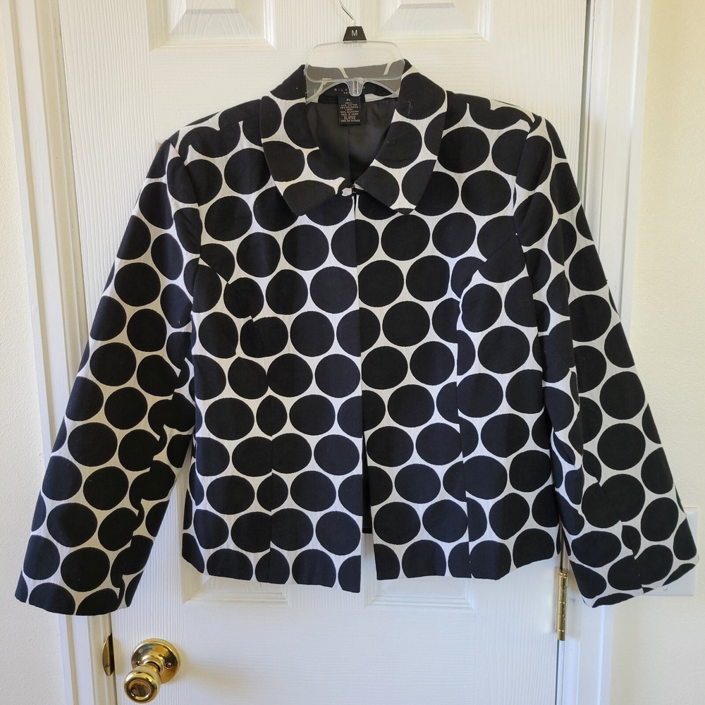 Silkland Petite PL Jacket White &‎  Black Polka Dot Open Front Short
